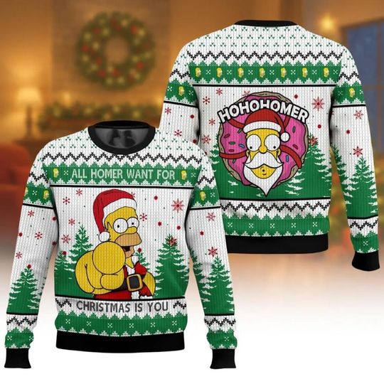 Discover Simpsons Ugly Christmas Sweater, Homer Santa Funny Holiday Sweater, All Homer Want For Christmas Ugly Xmas Sweater