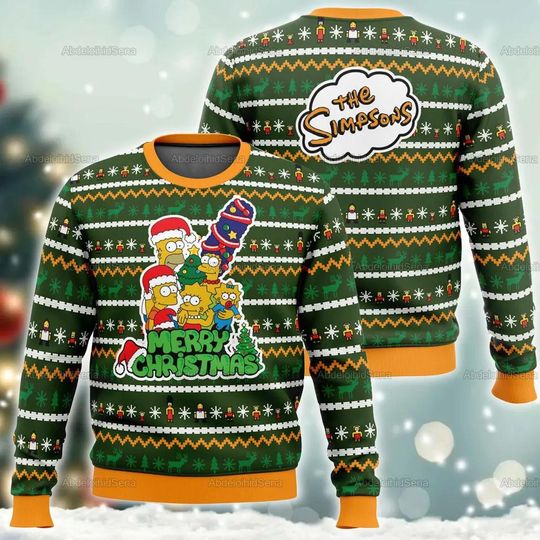 The Simpsons Ugly Sweater, The Simpsons Merry Christmas Sweater, The Simpsons Sweater, Family Christmas Sweater