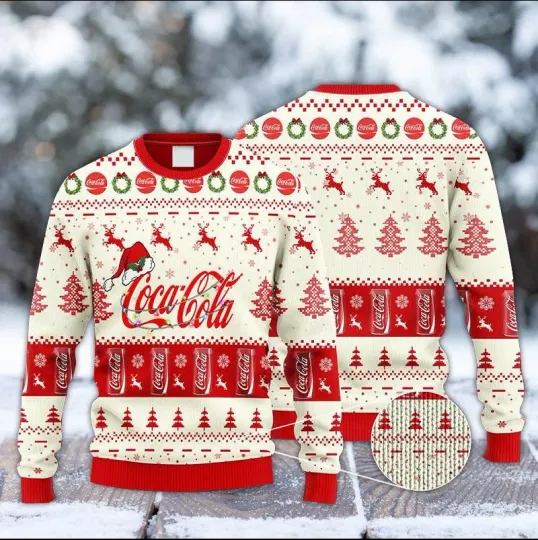 Discover Cola Inspired Reindeer Snowy Night Ugly Christmas Sweater Holiday Pullover