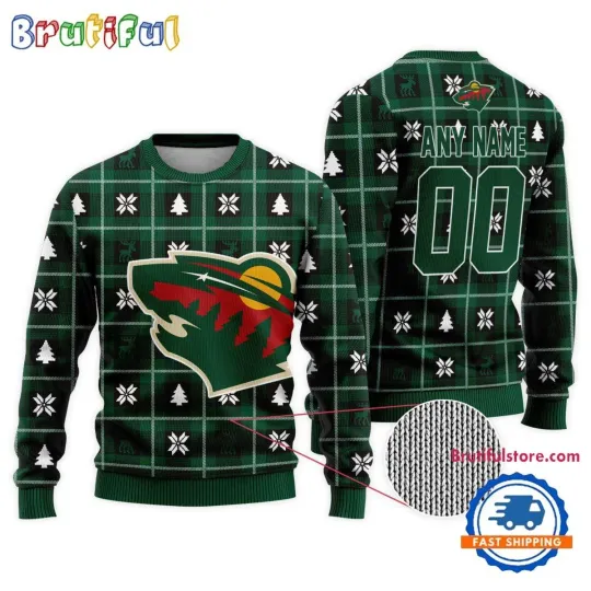Discover Minnesota Wild Personalized Snow Tree Ugly Christmas Sweater
