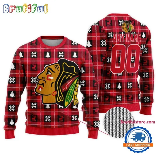 Discover Chicago Blackhawks 3D Snow Tree Ugly Christmas Sweater