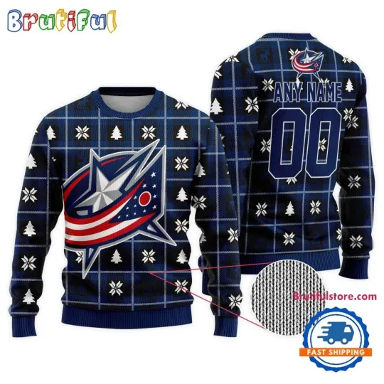Discover Columbus Blue Jackets Personalized Snow Tree Ugly Christmas Sweater