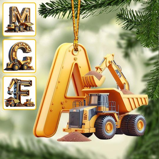 Construction Vehicles Letter - Personalized Kid Ornament