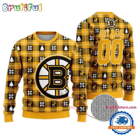 Boston Bruins Personalized Snow Tree Christmas Sweater