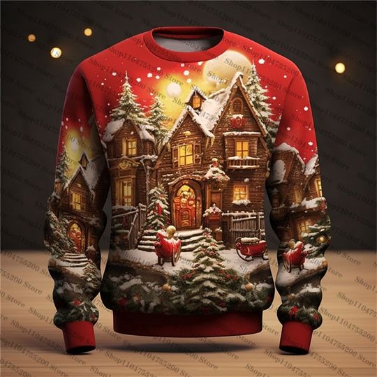 Discover Castillo Fashion Ugly Christmas Sweater Men's Holiday Sweater Pullover Men's Santa Claus 2026 Big Discount Round Neck Long Sleev