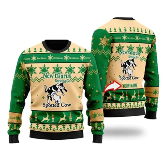 Personalized Funny Spotted Cow Beer Ugly Christmas Sweater
