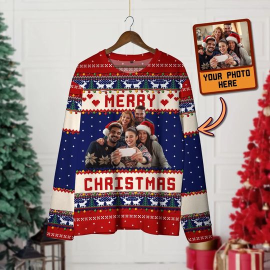 Custom Your Photo 3D Print Ugly Christmas Sweater DIY Face Family Pullovers Funny Image Sweatshirt Personalized Xmas Gift Unisex