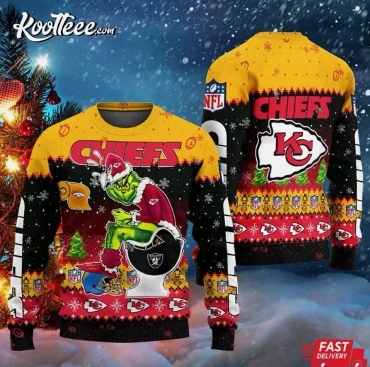 Discover Kansas Red & Gold Football Team Inspired Funny funny character Ugly Christmas Sweater