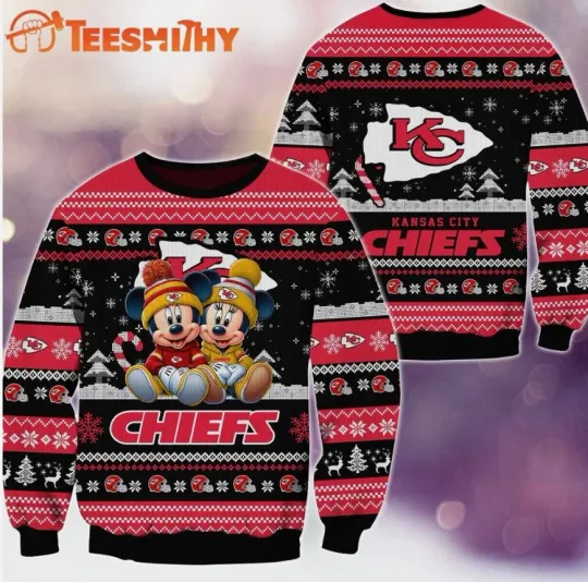 Discover Red & Gold Football Team Inspired Mickey & Minnie Ugly Christmas Sweater