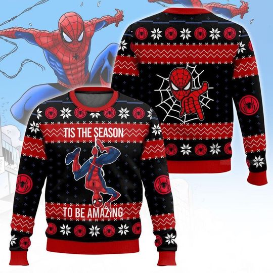 Discover Spider-Man Ugly Sweater, Funny Superhero Christmas Sweatshirt, Marvel Fan Gift for Kids