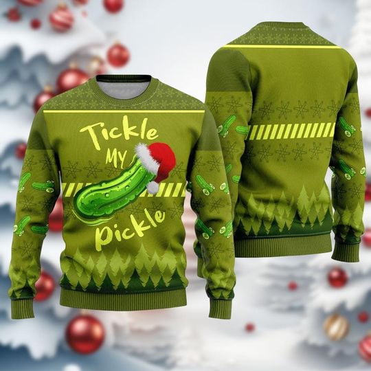 Tickle My Pickle Ugly Christmas Sweater, Funny Pickleballs Holiday Sweatshirt for Men Women, Xmas Party Gift