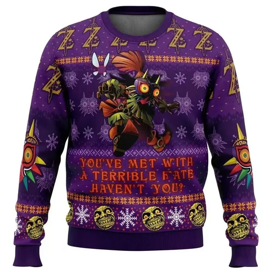 Majoras Mask seamless pattern Zelda ugly Christmas sweater autumn pullover 2026 autumn/winter fashion couple Christmas gift