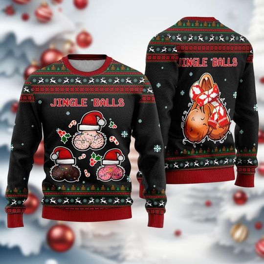 Discover Funny Jingle Balls Christmas Ugly Sweater, Naughty Xmas Hoodie, Holiday Humor Sweatshirt
