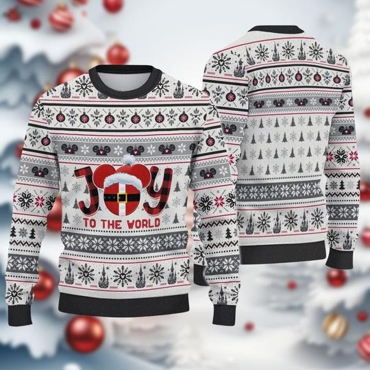 Discover Joy To The World Mickey Mouse Christmas Sweater, Disney Holiday Ugly Sweatshirt for Men and Women