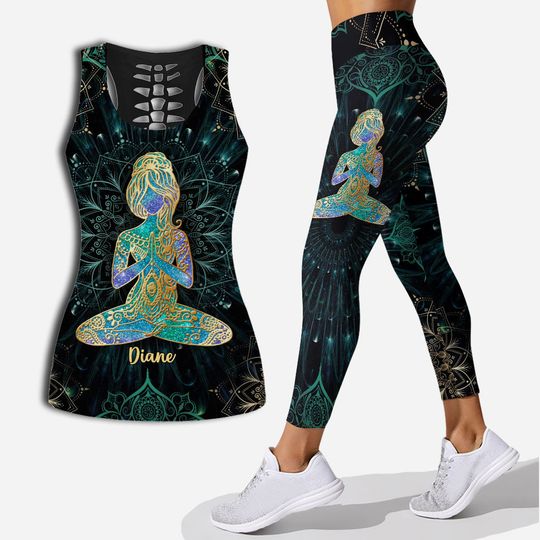 Discover Namaste Green - Personalized Yoga Hollow Tank Top and Leggings