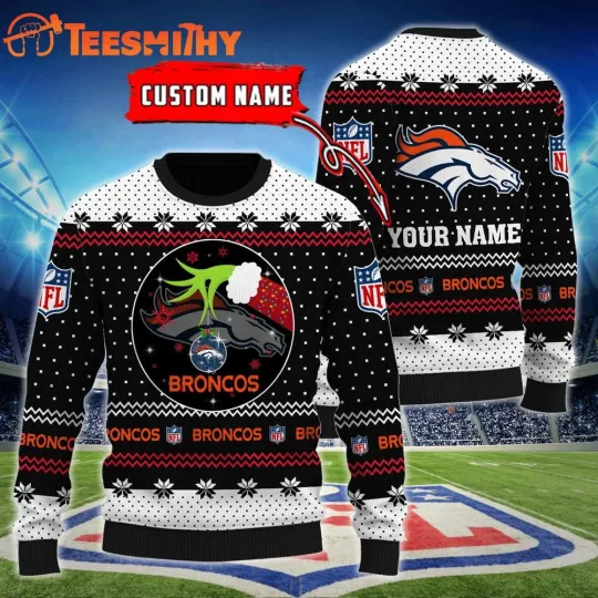 Discover CUSTOM Denver Bronco football funny character Hands Personalized Ugly Christmas Sweater