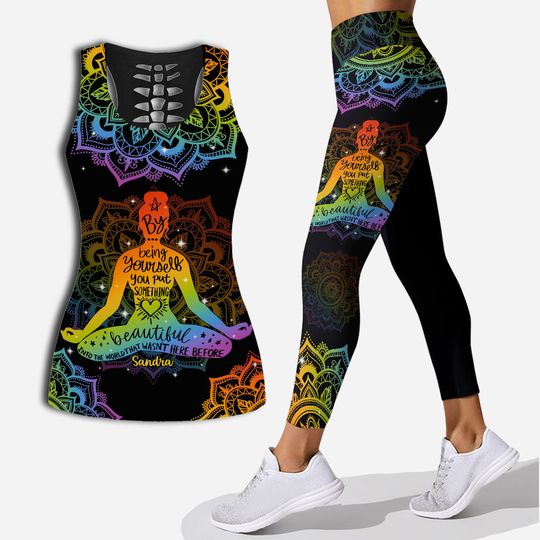 Discover By Being Yourself - Personalized Yoga Hollow Tank Top and Leggings