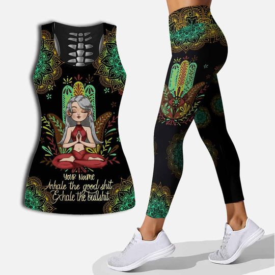 Discover Inhale The Good - Personalized Yoga Hollow Tank Top and Leggings