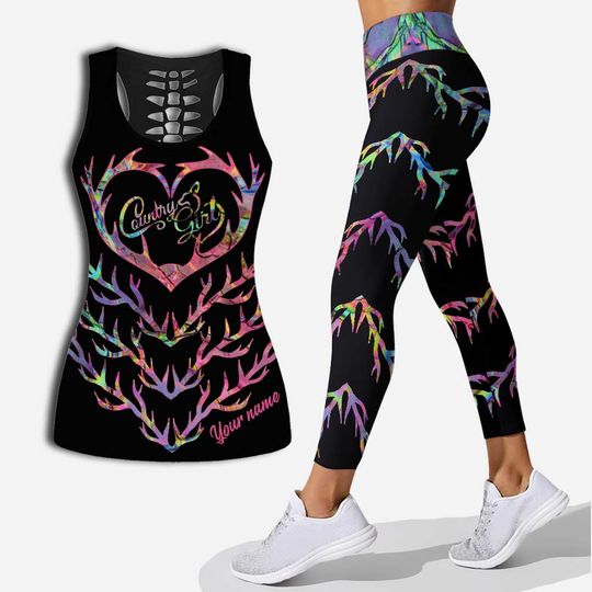 Discover Country Girl - Personalized Hunting Hollow Tank Top and Leggings