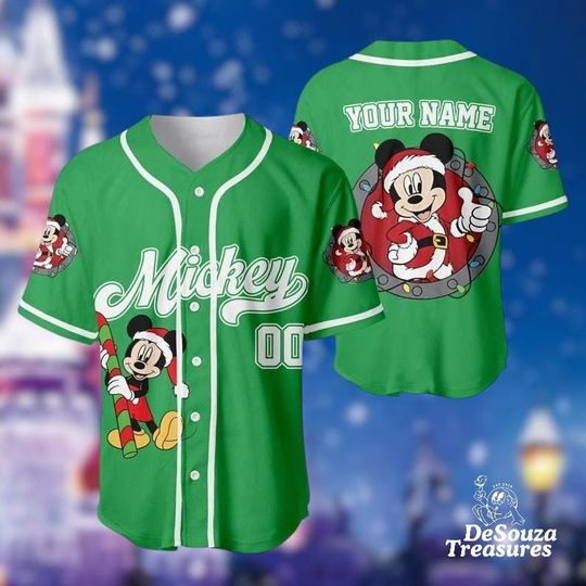 Discover Personalized Mickey Christmas Baseball Jersey  Custom Name Disney Christmas Shirt  Matching Family Holiday Outfit for Adult & Kids