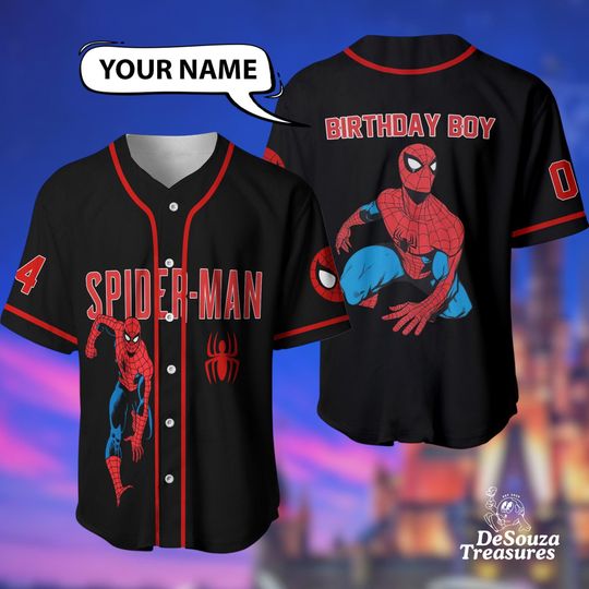 Discover Personalized Spider-Man Baseball Jersey  Custom Name Spiderman Birthday Shirt  Kids & Adult Superhero Jersey  Spidey Party Outfit