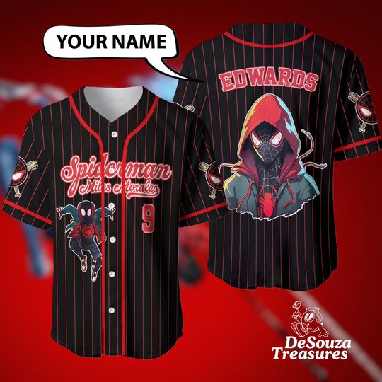 Miles Morales Spiderman Baseball Jersey, Personalized Spiderverse Jersey, Custom Name Spider-Man Shirt, Superhero Birthday Gift