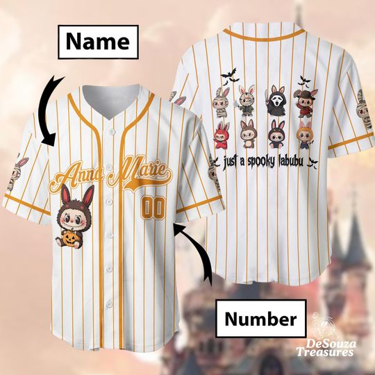 Custom Spooky Labubu Baseball Jersey, Cute Halloween Labubu Shirt, Personalized Name Jersey, Kawaii Costume Top, Halloween Gift