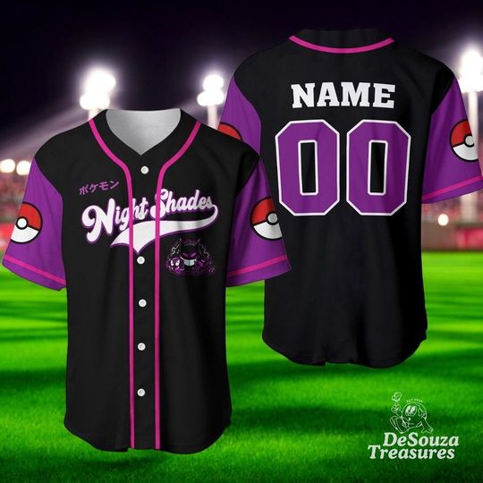 Personalized PKM Gengar Baseball Jersey  Anime Ghost Type Shirt  Custom Name Jersey