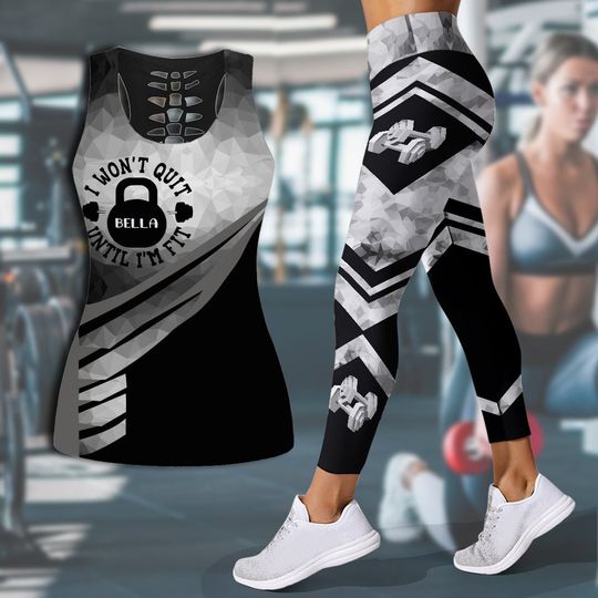 Discover I Won't Quit Until I'm Fit - Personalized Fitness Hollow Tank Top and Leggings