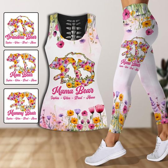 Discover Mama Bear - Personalized Mother Hollow Tank Top and Leggings