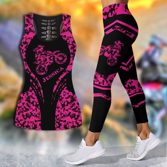 Discover Dirt Girls - Personalized Dirt Bike Hollow Tank Top and Leggings