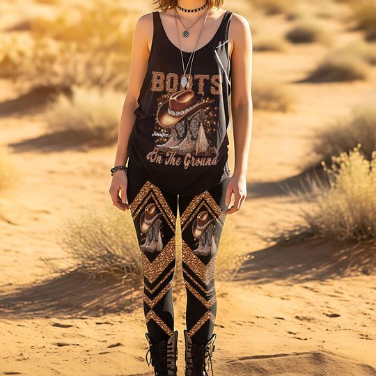 Discover Boots On The Ground - Personalized Cowgirl Hollow Tank Top and Leggings