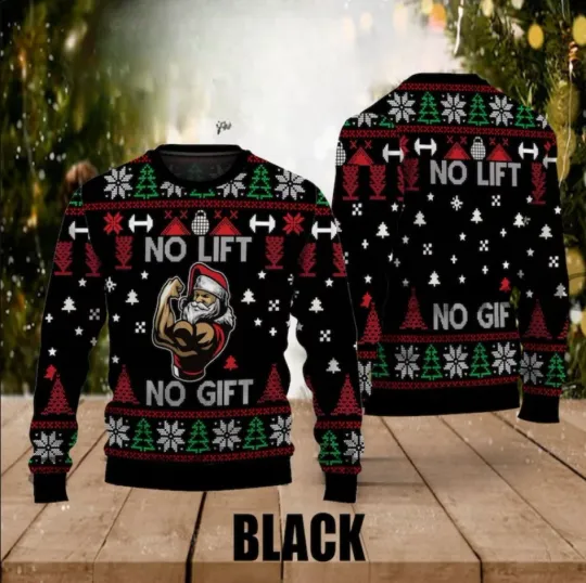Discover No Lift No Gift Santa Ugly Christmas Sweater Gym Fitness Holiday Unisex Pullover