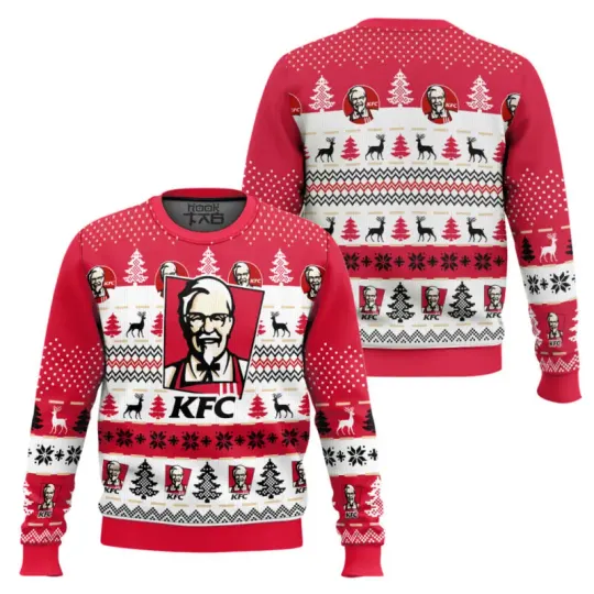 Ugly Christmas Sweater KFC Grandpa Snow Christmas Tree Deer Christmas Pattern Warm and Comfortable Product Matching Rich