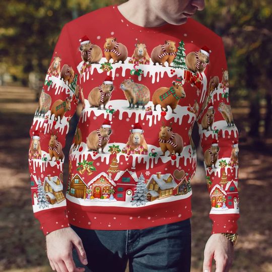 Discover Capybara Christmas Ugly Sweater Christmas Hat Snowflake Gingerbread People Festival Lantern Festival Cute Creative Hoodie