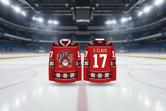 Discover Festive Christmas Hockey Jersey - Father Freeze SanTTa Claus Theme | Custom Holiday Game Day Apparel | Red & White Seasonal Sports Gift