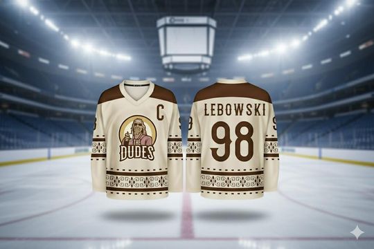 Discover The Dude Lebowski Hockey Jersey - Funny Movie Fan Apparel | Custom Cult Classic Sports Shirt | White Russian Inspired Gift