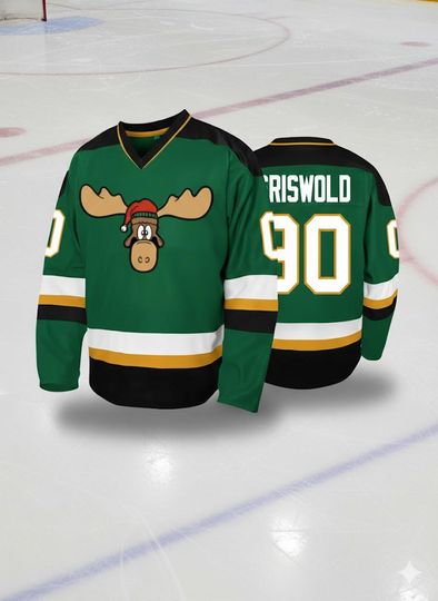 Discover Funny Christmas Moose Hockey Jersey Green & Black | Custom Holiday Sports Shirt | Unique Christmas Sweater Alternative Gift