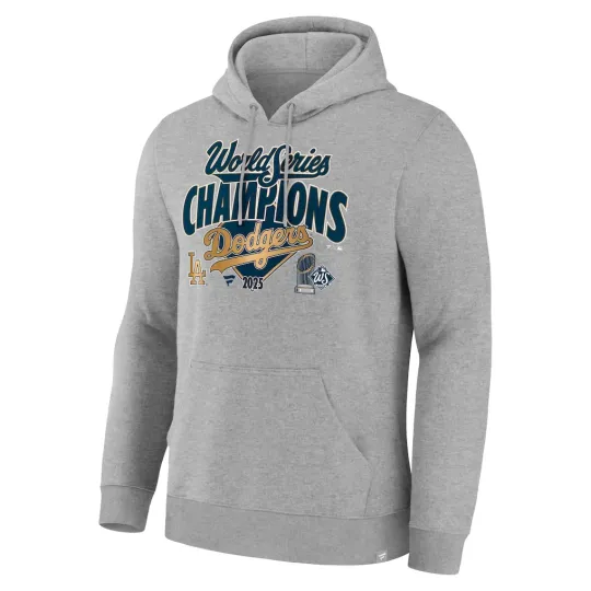 Discover LosAngele Dodger Heather Gray 2025 World Series Champions Locker Room Hoodie
