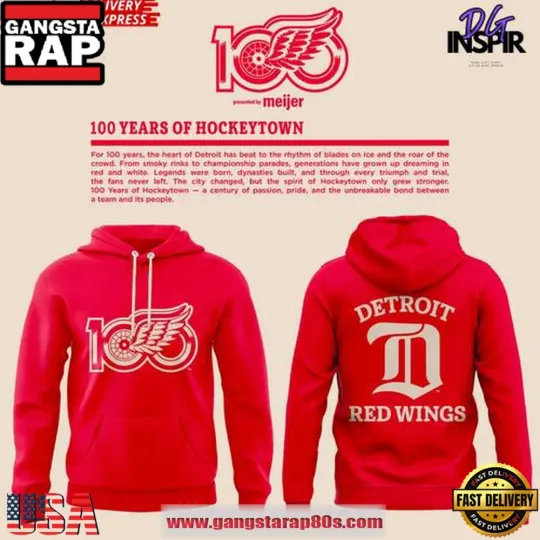 Discover Detroit Red Wing 100 Years of Hockeytown Limited Edition Hoodie Unisex S-5XL