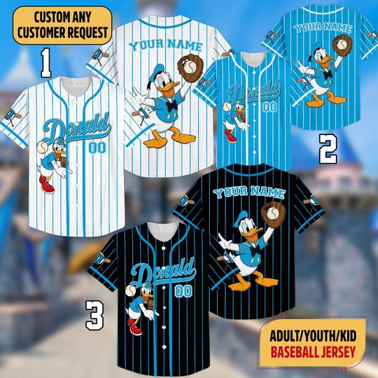 Discover Custom Donald Duck Baseball Jersey, Mickey And Friends Family Matching Sports, Birthday Gifts For Disney Fans, Disneyland Family Trip 2025