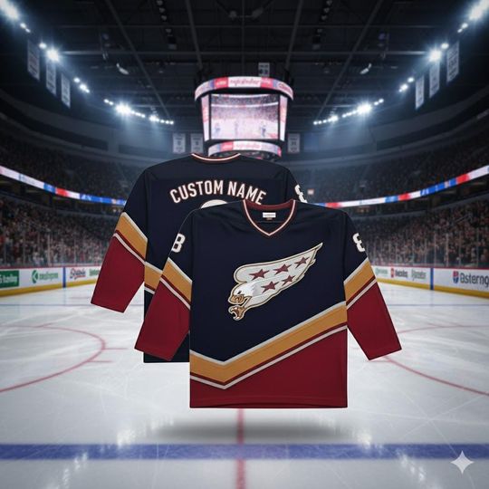 Discover Personalized Hockey Jersey Navy Burgundy Gold | Custom Eagle Logo Sports Shirt | Modern Hockey Team Apparel Gift