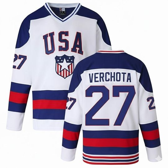 Custom Name & Number USA Hockey Jersey - Sewn Stitched Patriotic Fan Apparel - Personalized Team USA Miracle on Ice Style White Sweater