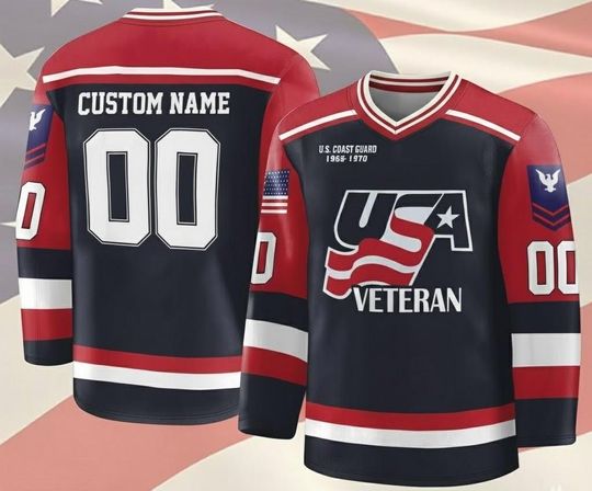 Discover Custom US Coast Guard Veteran Hockey Jersey - Personalized Military Gift - Rank Name Years of Service Sewn - All Branches Available
