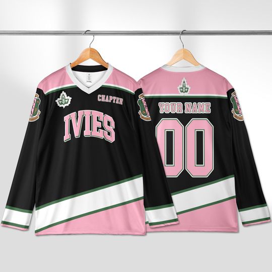 Discover Custom Pink & Green Hockey Jersey, IVIES Sorority, Alpha Kappa Inspired