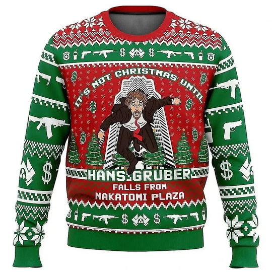 2026 Hans Gruber Autumn/Winter Mid Rich Square Ugly Christmas Sweater Men's and Women's Hoodies Cartoon Anime Christmas Party