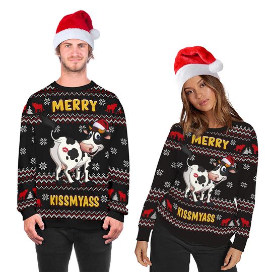Discover Funny Cow 3D Printed Men Ugly Christmas Sweaters Unisex Holiday Party Dress Up Xmas Sweatshirts Women Clothes