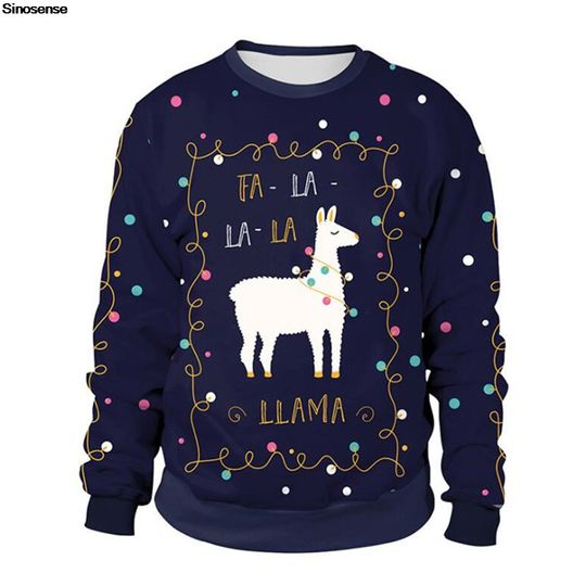 Discover Men Women Xmas Sweatshirt 3D Funny Print New Year Eve Holiday Party Jumpers Tops Couples Pullover Alpaca Ugly Christmas Sweater