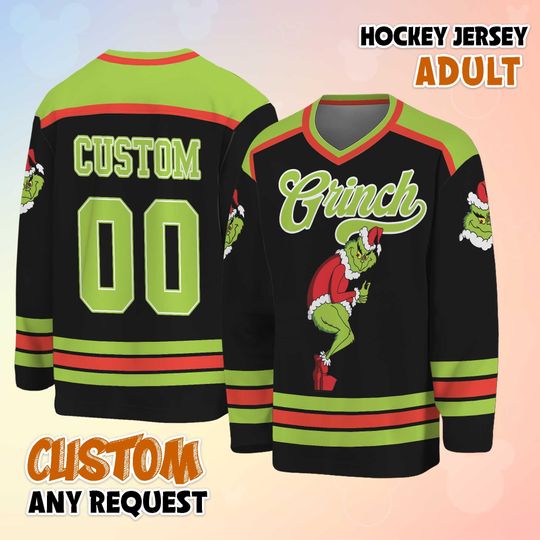 Personalized funny character Hockey Jersey, Merry Grin Hockey Shirt, Xmas Holiday Team Outfit, Matching Family Hockey, Gift For Fan