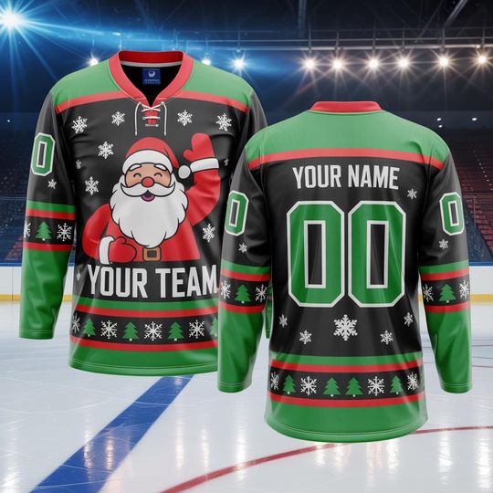 Discover Personalized Christmas Hockey Santa Jersey, Holiday Gift For Hockey Player